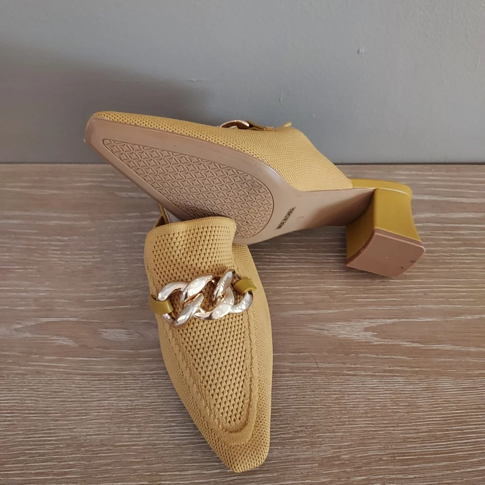 Chic Mustard Mules with Gold Chain Accent - Picture 4 of 4